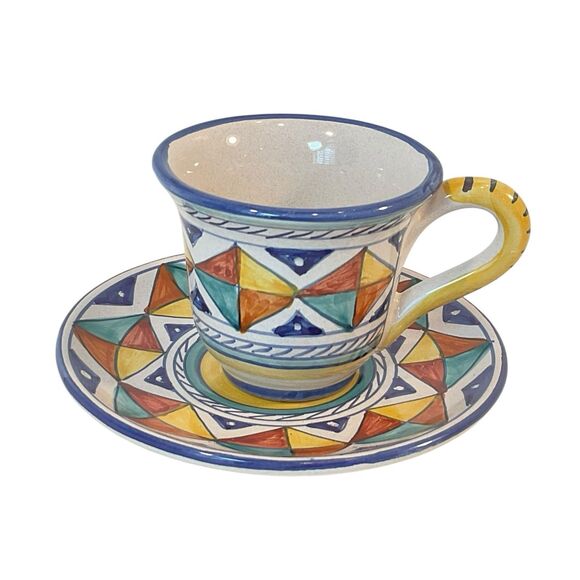 Sberna STARBUCKS Espresso Coffee Cup Saucer Demitasse Handpainted Deruta ITALY - Picture 7 of 11